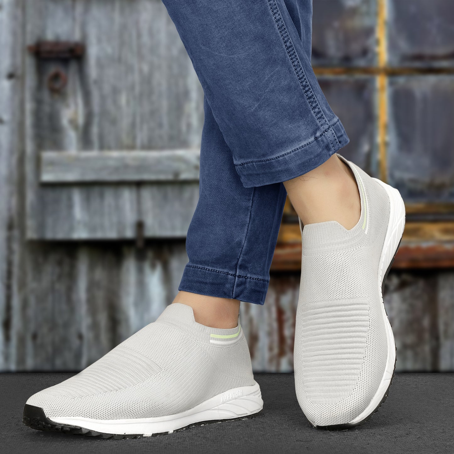 "Comfortable Black Slip-On Shoes with White Sole for Everyday Use"